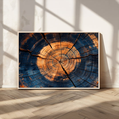 18975622-MGV-CV-36X24-Burnt Wood Wall Art Canvas Print, Framed Aged Timber Art Picture Print, Rustic Tree Slice Perfect Rustic Decor Artwork for Home,