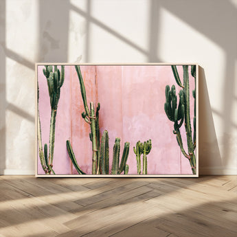 93119502-MGV-CV-36X24-Tall Cactus Wall Art Canvas Print, Framed Pink Wall Art Picture Print, Cactus Lines Perfect Modern Desert Decor Artwork