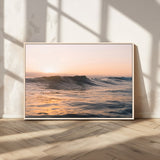 46299358-MGV-CV-36X24-Sunset Waves Wall Art Canvas Print, Framed Ocean Horizon Art Picture Print, Golden Water Perfect Golden Hour Coastal Decor Artwork