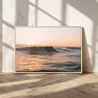 46299358-MGV-CV-36X24-Sunset Waves Wall Art Canvas Print, Framed Ocean Horizon Art Picture Print, Golden Water Perfect Golden Hour Coastal Decor Artwork