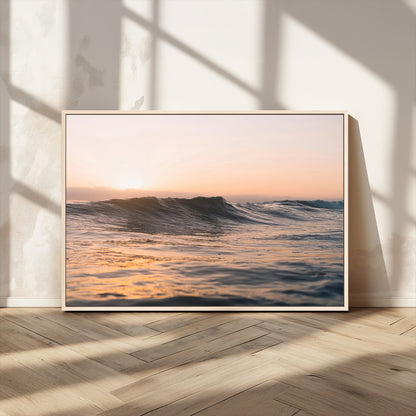 46299358-MGV-CV-36X24-Sunset Waves Wall Art Canvas Print, Framed Ocean Horizon Art Picture Print, Golden Water Perfect Golden Hour Coastal Decor Artwork