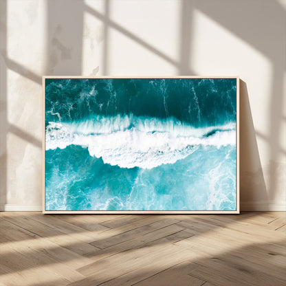 23828594-MGV-FC-36X24_Natural-Aerial Waves Wall Art Canvas Print, Framed Ocean Break Art Picture Print, Sea Foam Perfect Tropical Coastal Decor Artwork