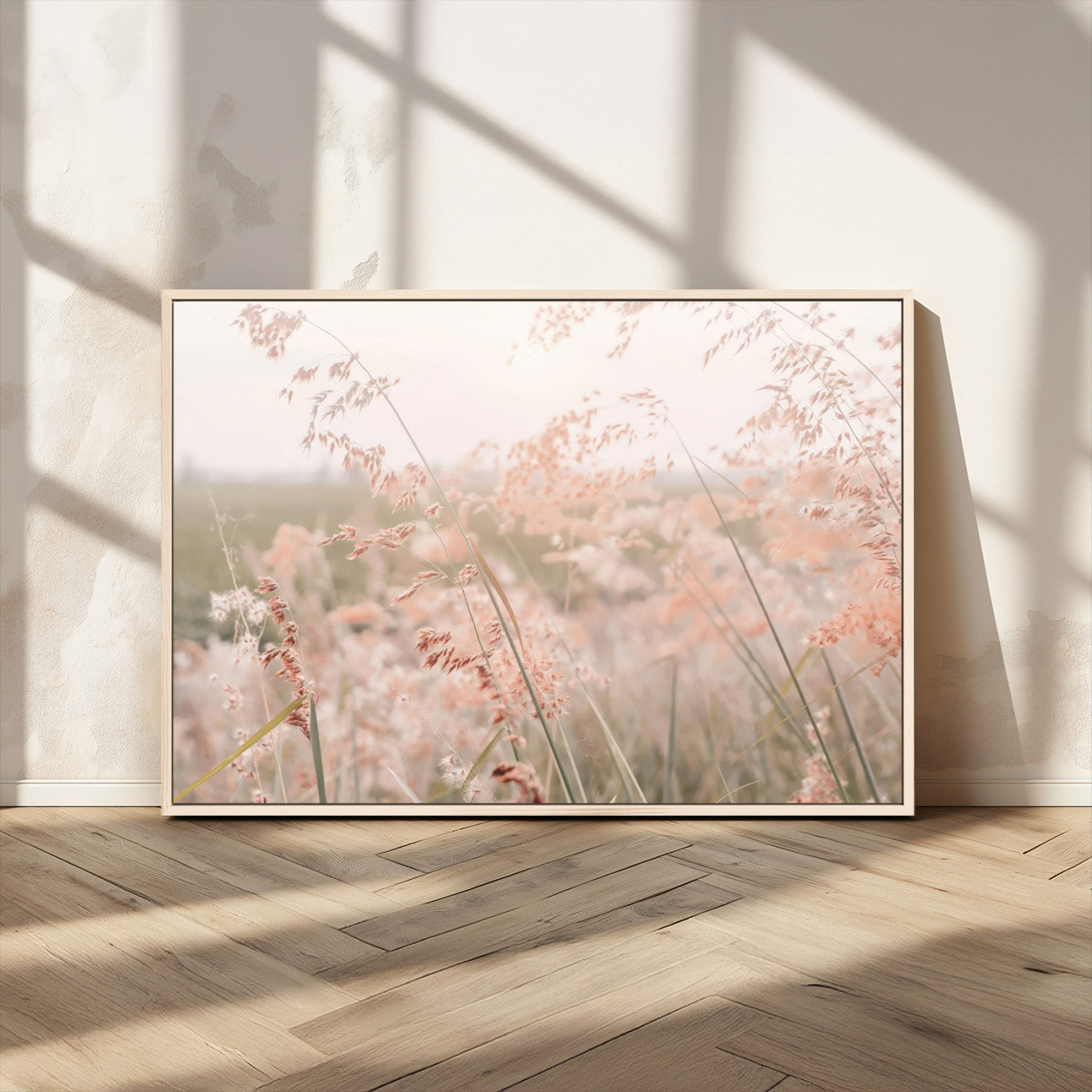 79164340-MGV-CV-36X24-Pastel Grasses Wall Art Canvas Print, Framed Soft Meadow Art Picture Print, Field in Breeze Perfect Pastel Minimal Decor Artwork