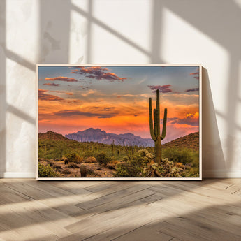 25332783-MGV-CV-36X24-Saguaro Cactus Wall Art Canvas Print, Framed Arizona Sunset Art Picture Print, Sonoran Desert Perfect Southwestern Boho Decor