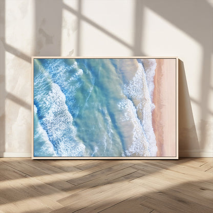 17641845-MGV-CV-36X24-Aerial Ocean Wall Art Canvas Print, Framed Blue Waves Art Picture Print, Sandy Shoreline Perfect Modern Coastal Decor Artwork