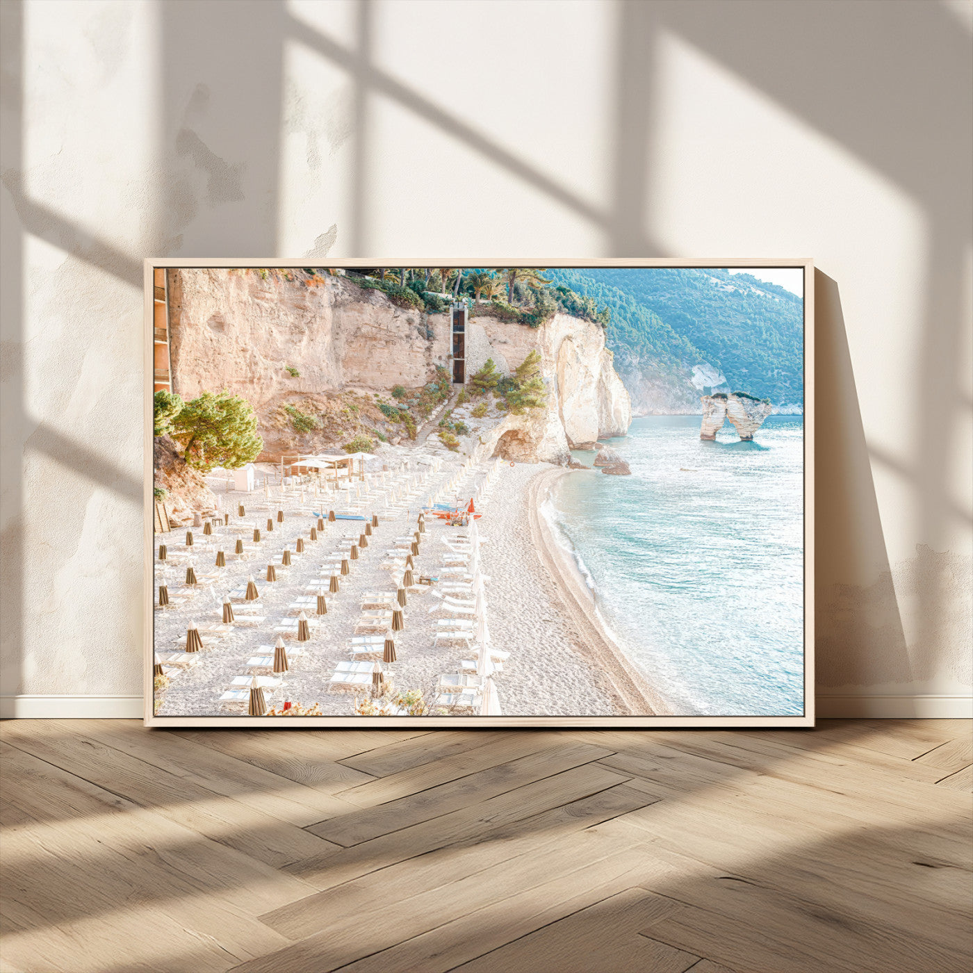 84816639-MGV-CV-36X24-Mediterranean Beach Wall Art Canvas Print, Framed Airy Coastal Art Picture Print, Summer Shore Perfect Coastal Retreat Decor