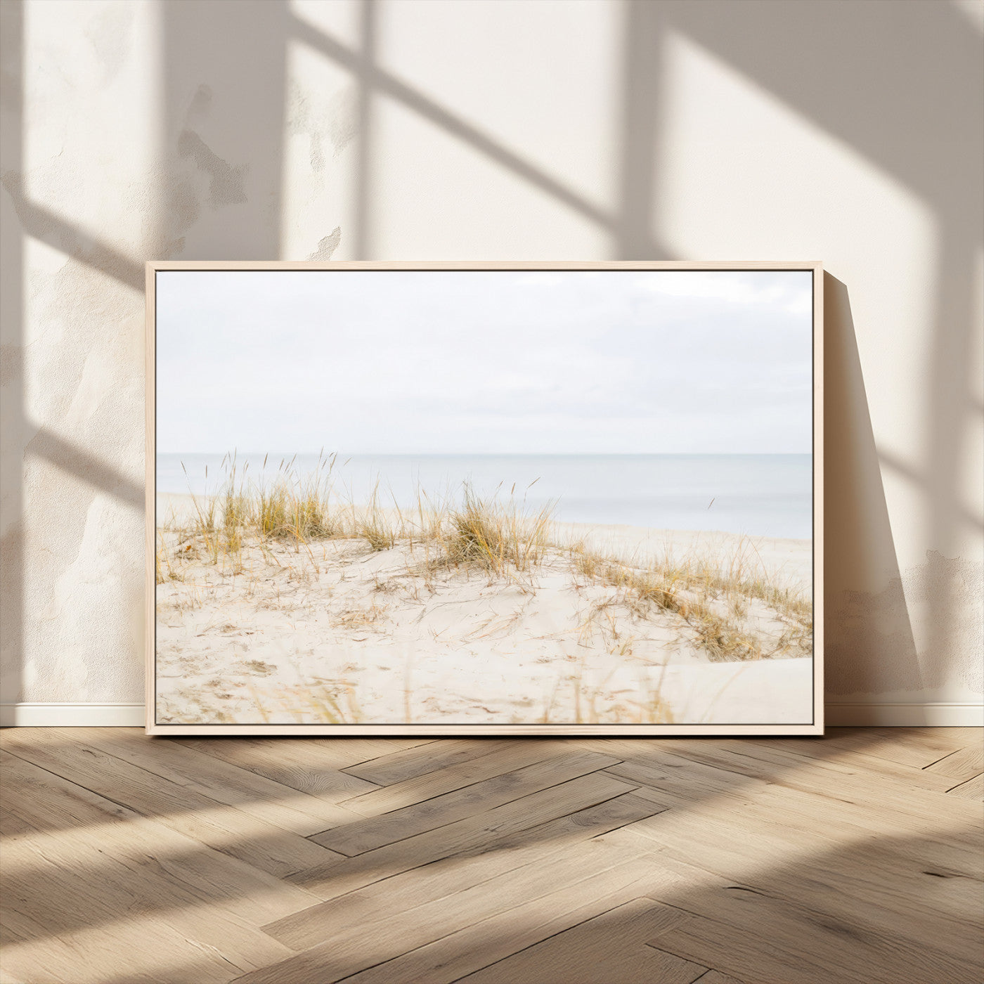 13146857-MGV-CV-36X24-Beach Dunes Wall Art Canvas Print, Framed Soft Horizon Art Picture Print, Coastal Grass Perfect Minimalist Coastal Decor Artwork