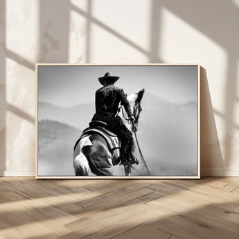 83102464-MGV-FC-36X24_Natural-Western Cowboy Wall Art Canvas Print, Framed Monochrome Horse Art Picture Print, Western Equestrian Perfect Rustic Western Decor