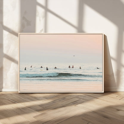98888919-MGV-CV-36X24-Pastel Ocean Wall Art Canvas Print, Framed Soft Sunset Swimming Art Picture Print, Calm Sea Horizon Perfect Soft Coastal
