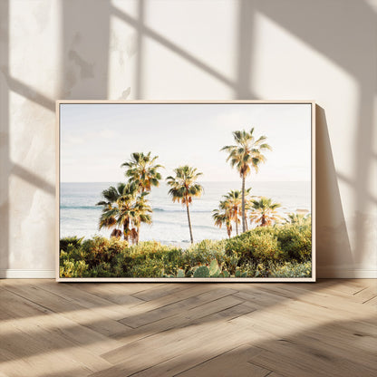 94707294-MGV-CV-36X24-California Coast Wall Art Canvas Print, Framed Palm Trees Art Picture Print, Coastal Landscape Perfect Coastal Minimalist Decor