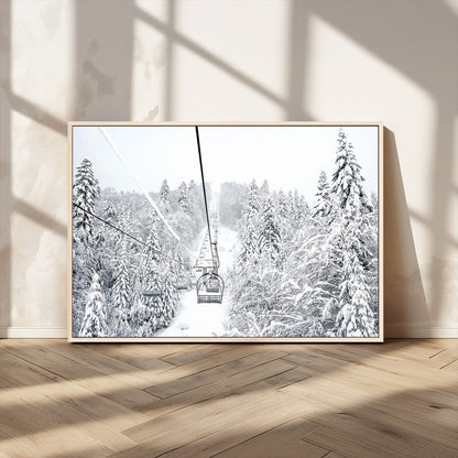 44705668-MGV-CV-36X24-Winter Forest Wall Art Canvas Print, Framed Snowy Forest Art Picture Print, Ski Lift Perfect Scandinavian Decor Artwork