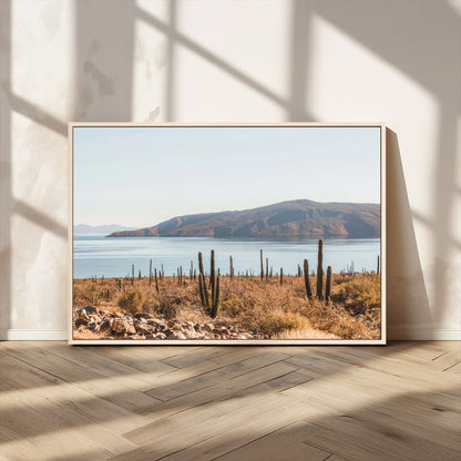 45193515-MGV-CV-36X24-Desert Cactus Wall Art Canvas Print, Framed Baja Coastline Art Picture Print, Coastal Desert Perfect Southwestern Minimalist Decor
