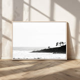40875891-MGV-CV-36X24-SurferCliffs Wall Art Canvas Print, Framed Black White Beach Art Picture Print, Ocean Waves Perfect Minimalist Coastal Decor
