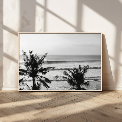 17508038-MGV-CV-36X24-Tropical Coastline Wall Art Canvas Print, Framed Palm Trees Art Picture Print, Ocean Waves Perfect Minimalist Coastal Decor