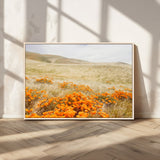28972262-MGV-CV-36X24-Golden Wildflowers Wall Art Canvas Print, Framed Hills Bloom Art Picture Print, Poppy Meadow Perfect Rustic Nature Decor Artwork