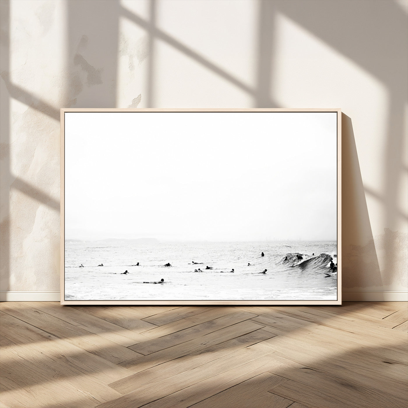 38441169-MGV-CV-36X24-Monochrome Swimming Wall Art Canvas Print, Framed Ocean Horizon Art Picture Print, Moody Coastal Perfect Minimalist Coastal Decor