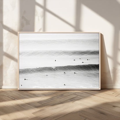54291445-MGV-CV-36X24-Black White Ocean Wall Art Canvas Print, Framed Coastal Sport Art Picture Print, Ocean Culture Perfect Minimalist Coastal Decor