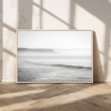 60635783-MGV-CV-36X24-Black White Seascape Wall Art Canvas Print, Framed Ocean Waves Art Picture Print, Misty Coastal Perfect Minimalist Coastal Decor