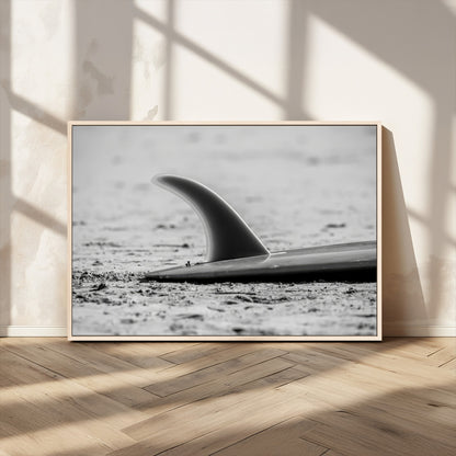 62314230-MGV-CV-36X24-Black White Surfboard Wall Art Canvas Print, Framed Minimalist Beach Art Picture Print, Surf Fin Perfect Minimalist Coastal Decor