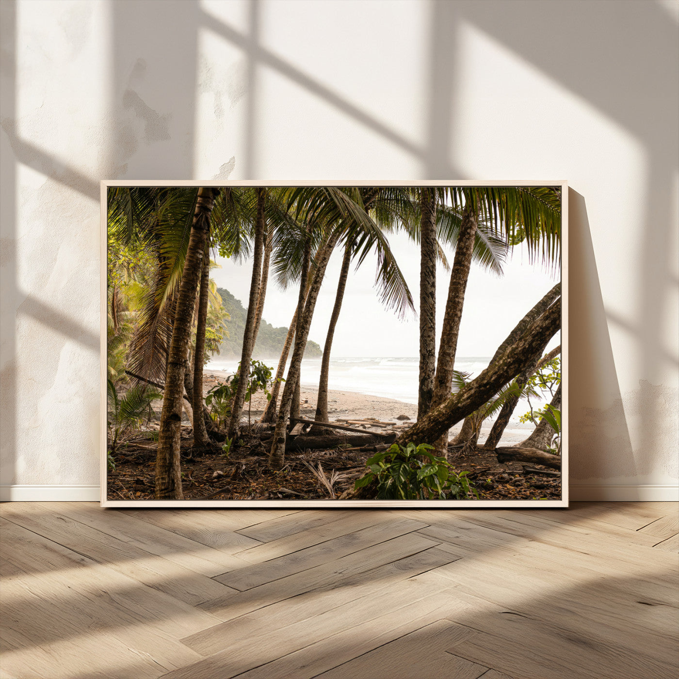 92093951-MGV-CV-36X24-Tropical Jungle Wall Art Canvas Print, Framed Palm Tree Forest Art Picture Print, Coastal Escape Perfect Jungle Retreat Decor