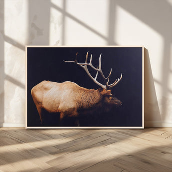 91871131-MGV-CV-36X24-Rustic Elk Art Wall Art Canvas Print, Framed Moody Wildlife Decor Art Picture Print, Western Animal Print Perfect Western Lodge
