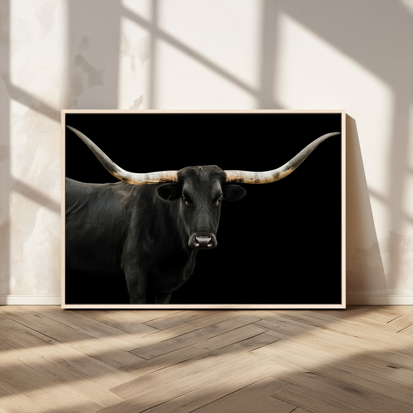 99448328-MGV-CV-36X24-Longhorn Cattle Wall Art Canvas Print, Framed Texas Ranch Art Picture Print, Western Cow Perfect Farmhouse Decor Artwork