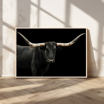 99448328-MGV-CV-36X24-Longhorn Cattle Wall Art Canvas Print, Framed Texas Ranch Art Picture Print, Western Cow Perfect Farmhouse Decor Artwork