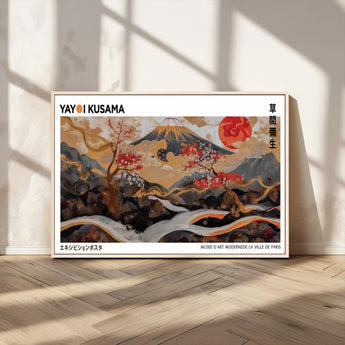 40959107-MGV-CV-36X24-Japanese Fuji Wall Art Print – Red Sun & Cherry Blossom Poster, Gold Wave Ukiyo-e Inspired Modern Japan Landscape Painting,