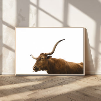 62566114-MGV-CV-36X24-Longhorn Cow Art Wall Art Canvas Print, Framed Rustic Animal Decor Art Picture Print, Texas Bull Photo Perfect Rustic Farmhouse