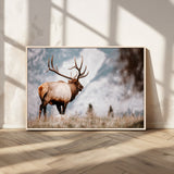 70489411-MGV-CV-36X24-Elk Photography Wall Art Canvas Print, Framed Mountain Wildlife Art Picture Print, Rustic Nature Decor Perfect Rustic Lodge Decor