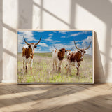 58099948-MGV-CV-36X24-Texas Longhorn Wall Art Canvas Print, Framed Western Decor Art Picture Print, Rustic Farmhouse Perfect Western Farmhouse Decor