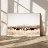 12454132-MGV-CV-36X24-Cow Herd Photography Wall Art Canvas Print, Framed Rustic Farmhouse Decor Art Picture Print, Western Ranch Style Perfect Rustic