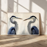 18230556-MGV-CV-36X24-Blue Heron Pair Wall Art Canvas Print, Framed Coastal Bird Theme Art Picture Print, Tranquil Wildlife Scene Perfect Coastal