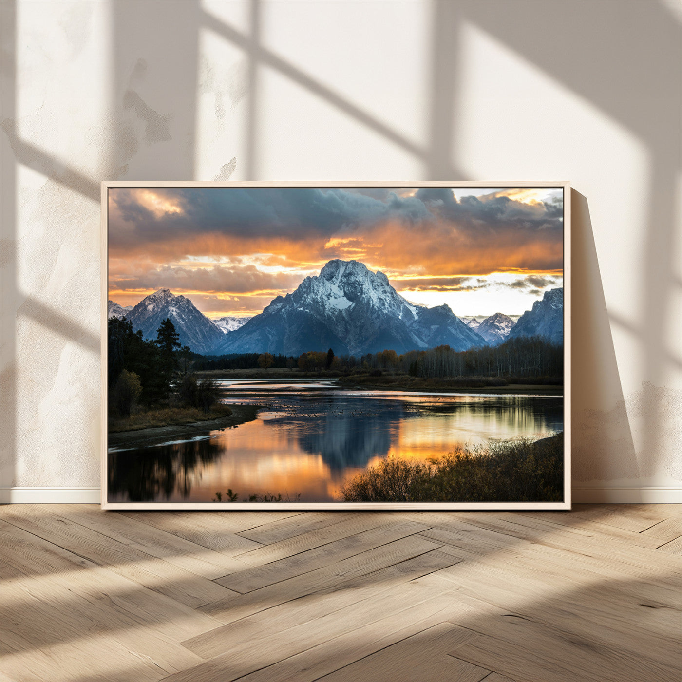 14130176-MGV-CV-36X24-Mountain Sunset Wall Art Canvas Print, Framed Alpine Wilderness Art Picture Print, Golden Hour Perfect Rustic Wilderness Decor