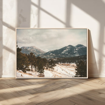 77311749-MGV-CV-36X24-Mountain Landscape Wall Art Canvas Print, Framed Snowy Peaks Art Picture Print, Alpine Aesthetic Perfect Rustic Winter Decor