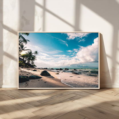95301406-MGV-CV-36X24-Tropical Beach Wall Art Canvas Print, Framed Ocean Waves Art Picture Print, Relazxing Seascape Perfect Tropical Coastal Decor