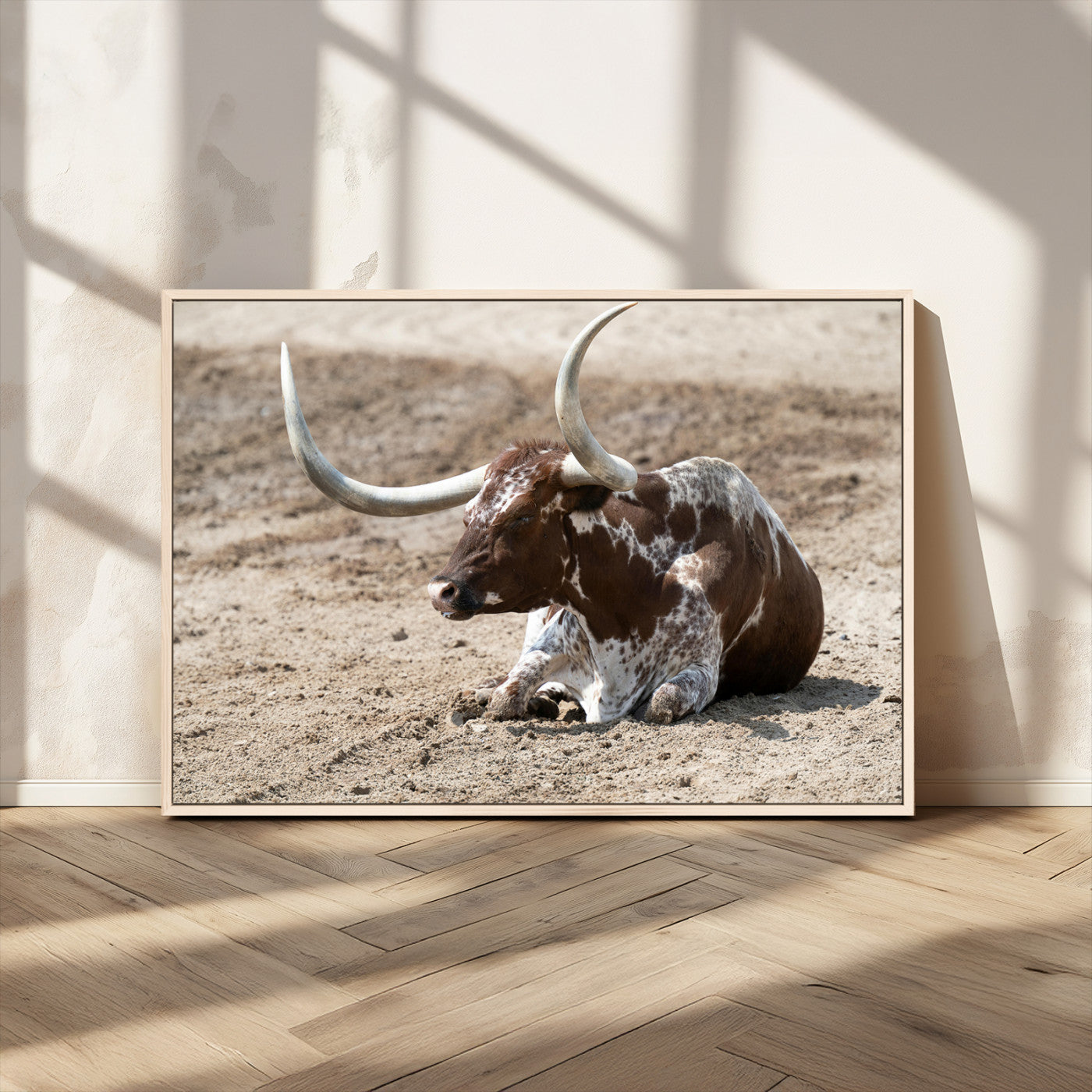 76549210-MGV-CV-36X24-Texas Longhorn Wall Art Canvas Print, Framed Country Living Art Picture Print, Farmhouse Aesthetic Perfect Western Rustic Decor