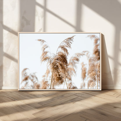 17019393-MGV-CV-36X24-Pampas Grass Wall Art Canvas Print, Framed Neutral Tones Art Picture Print, Minimalist Nature Perfect Boho Minimalist Decor