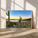 52844711-MGV-CV-36X24-Saguaro Cactus Wall Art Canvas Print, Framed Desert Sunset Art Picture Print, Southwestern Scene Perfect Southwestern Rustic Decor