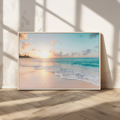 94538225-MGV-CV-36X24-Beach Sunset Wall Art Canvas Print, Framed Ocean Waves Art Picture Print, Summer Escape Perfect Coastal Serenity Decor Artwork
