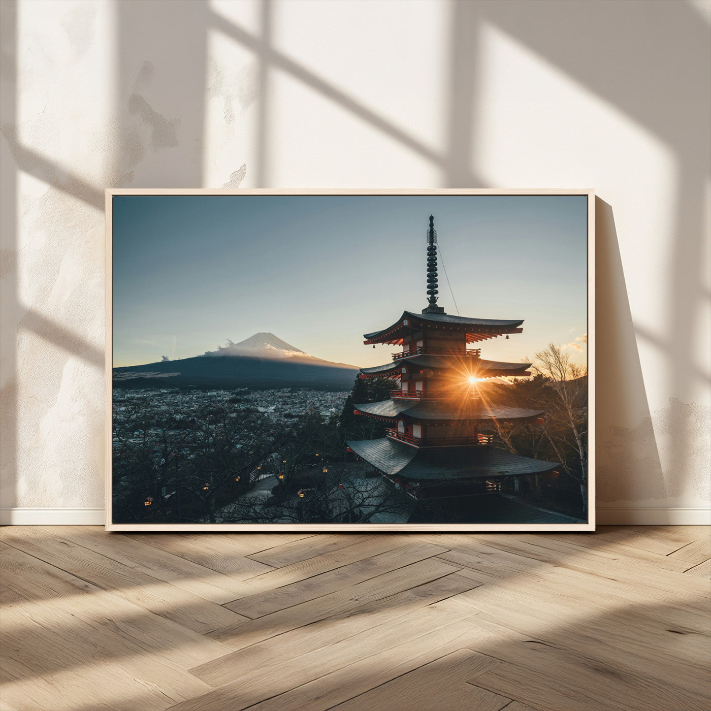 87729656-MGV-CV-36X24-Mount Fuji Wall Art Canvas Print, Framed Japan Travel Art Picture Print, Chureito Pagoda Perfect Zen Minimalism Decor Artwork