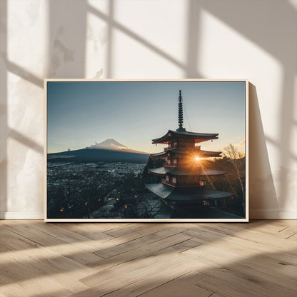 87729656-MGV-CV-36X24-Mount Fuji Wall Art Canvas Print, Framed Japan Travel Art Picture Print, Chureito Pagoda Perfect Zen Minimalism Decor Artwork