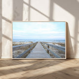 31602988-MGV-CV-36X24-Beach Boardwalk Wall Art Canvas Print, Framed Coastal Serenity Art Picture Print, Ocean View Perfect Coastal Minimalist Decor