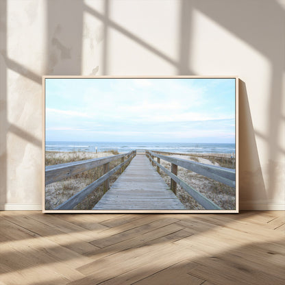 31602988-MGV-CV-36X24-Beach Boardwalk Wall Art Canvas Print, Framed Coastal Serenity Art Picture Print, Ocean View Perfect Coastal Minimalist Decor