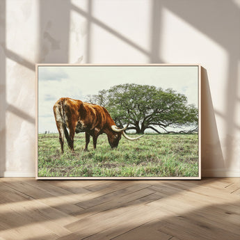 91866234-MGV-CV-36X24-Texas Longhorn Wall Art Canvas Print, Framed Rustic Ranch Art Picture Print, Western Cattle Perfect Rustic Farmhouse Decor Artwork