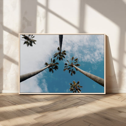 45236398-MGV-CV-36X24-Tropical Palm Trees Wall Art Canvas Print, Framed California Sky Art Picture Print, Minimalist Nature Perfect Coastal Minimalist