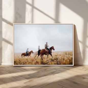 94723307-MGV-CV-36X24-Western Cowboys Wall Art Canvas Print, Framed Rustic Prairie Art Picture Print, Horseback Riding Perfect Rustic Western Decor