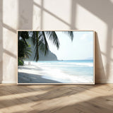 18311030-MGV-CV-36X24-Tropical Beach Wall Art Canvas Print, Framed Serene Ocean Art Picture Print, Palm Tree Shadows Perfect Tropical Coastal Decor