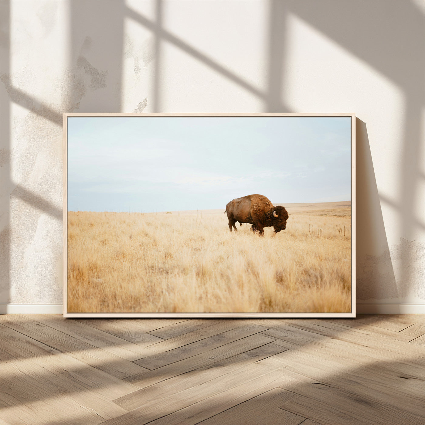 61392510-MGV-CV-36X24-Buffalo Wall Art Wall Art Canvas Print, Framed Western Wildlife Decor Art Picture Print, Rustic Farmhouse Art Perfect Rustic