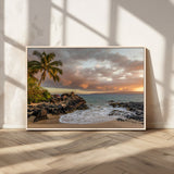 55108220-MGV-CV-36X24-Tropical Beach Wall Art Canvas Print, Framed Hawaiian Sunset Art Picture Print, Ocean Waves Perfect Coastal Tropical Decor Artwork